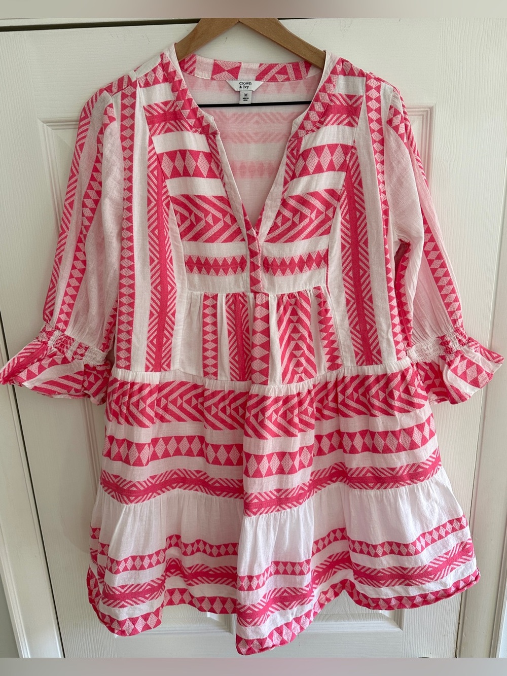 Crown & Ivy Pink Cotton Printed Dress size Medium